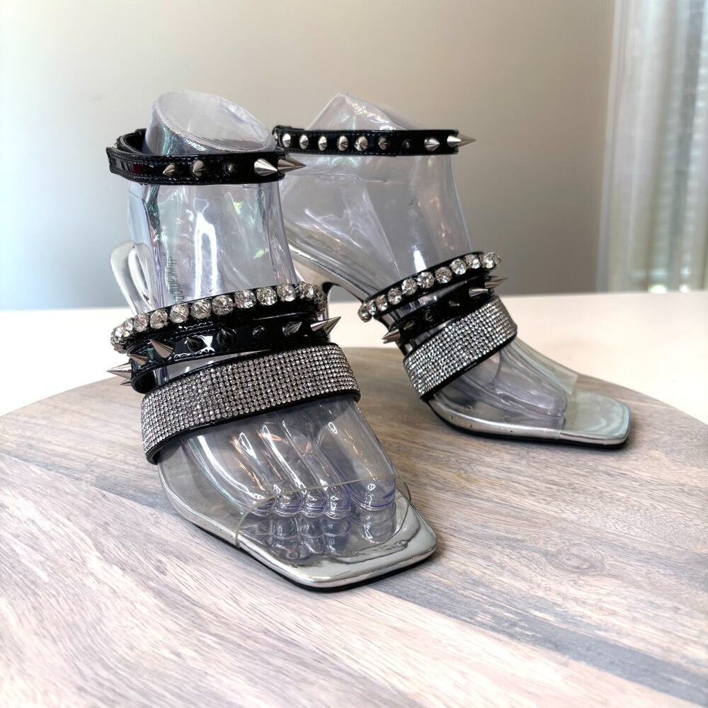 Jeffrey Campbell Women's Glitz Rhinestone Spike Silver Heels US Size 7.5